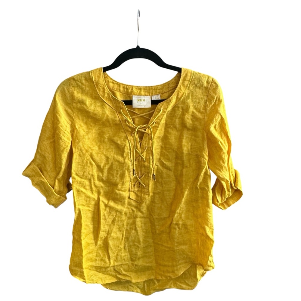 Maeve By Anthropologie Lace-Up Linen Top Yellow Women’s Size 0 Excellent EUC